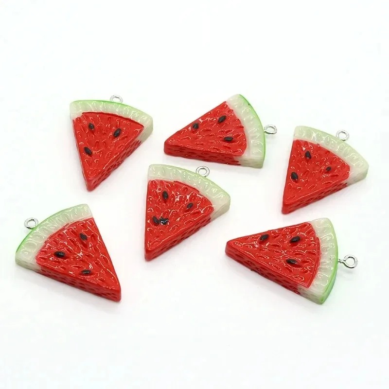 Resin Crafts Diy - 10 Stück doppelseitige dreieckige Wassermelonen-Harzanhänger, Mini-Fruchtanhänger