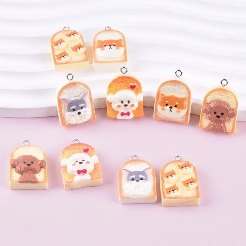 Resin Craft Material - 10 Stück niedliche Toast-Hund-Harzanhänger, Cartoon-Tier-Charms, DIY-Bastelbedarf