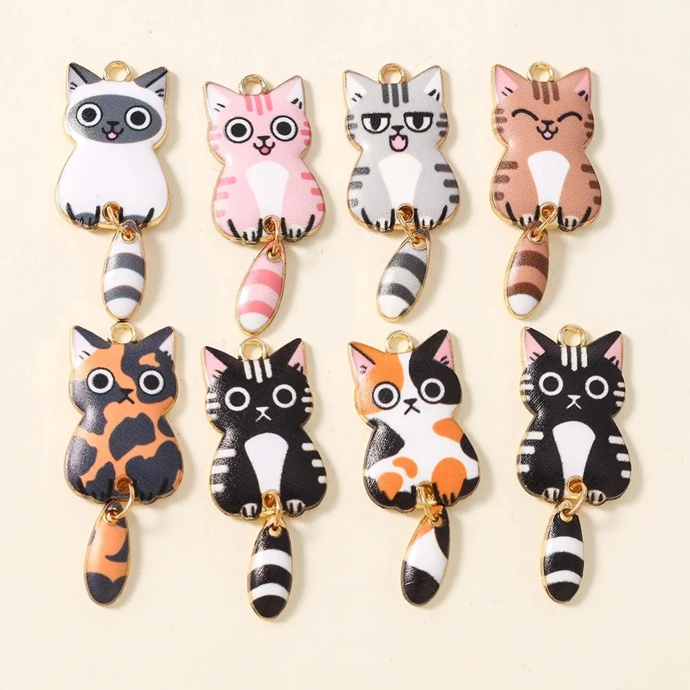 Resin Craft Material - 10 Stück 16×39mm niedliche Cartoon-Katzen-Harzanhänger, schöne