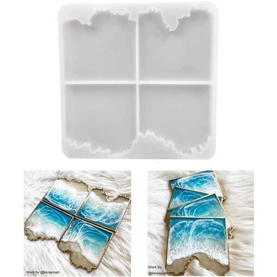 Resin Ocean Wave Mold - Silikonform für Ozeanwellen-Untersetzer, Unregelmäßige Quadratische Epoxidharz-Form
